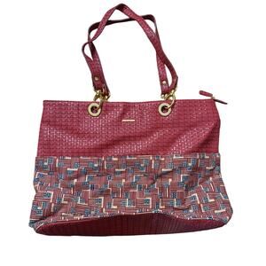 Longaberger Women's Large Tote Purse American Flag Pattern Gold Hardware Red